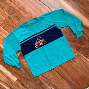 Vintage Adidas Kids Long Sleeve Retro Tres Follies Teal Shirt